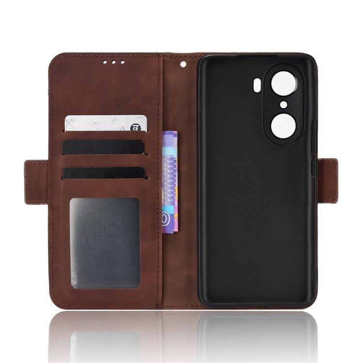 For Honor 60 Multiple Card Slots Smartphone Case Wallet Stand PU Leather Magnetic Flip Phone Cover - Brown