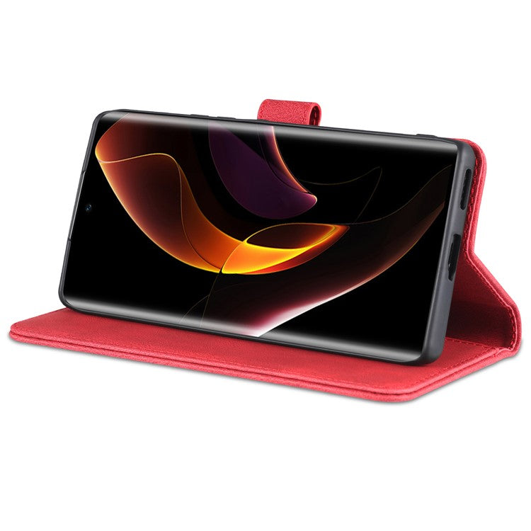 AZNS Wallet Phone Case for Honor 60 Pro, Supporting Stand Magnetic Mobile PU Leather Phone Flip Cover - Red