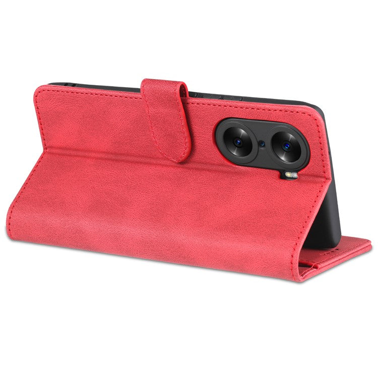 AZNS Wallet Phone Case for Honor 60 Pro, Supporting Stand Magnetic Mobile PU Leather Phone Flip Cover - Red