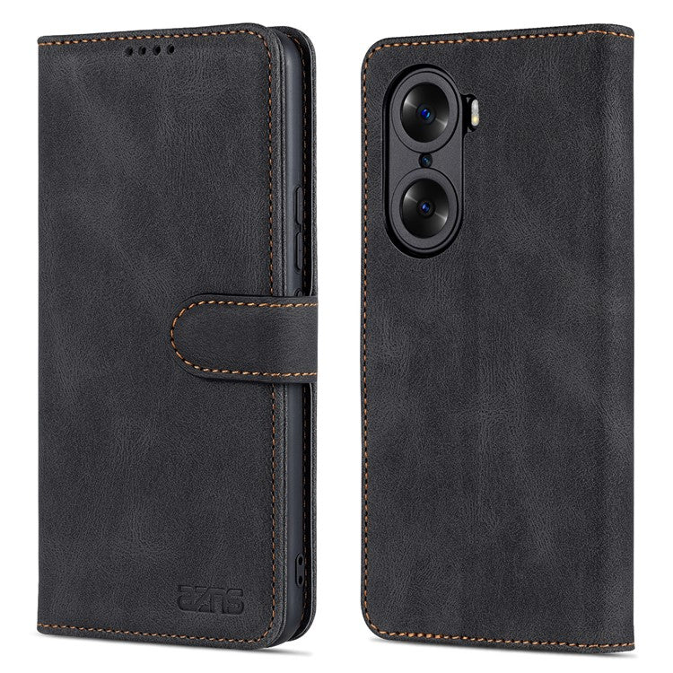 AZNS PU Leather Phone Cse for Honor 60 Wallet Folding Stand Magnetic Shockproof Flip Cover - Black