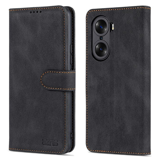 AZNS PU Leather Phone Cse for Honor 60 Wallet Folding Stand Magnetic Shockproof Flip Cover - Black