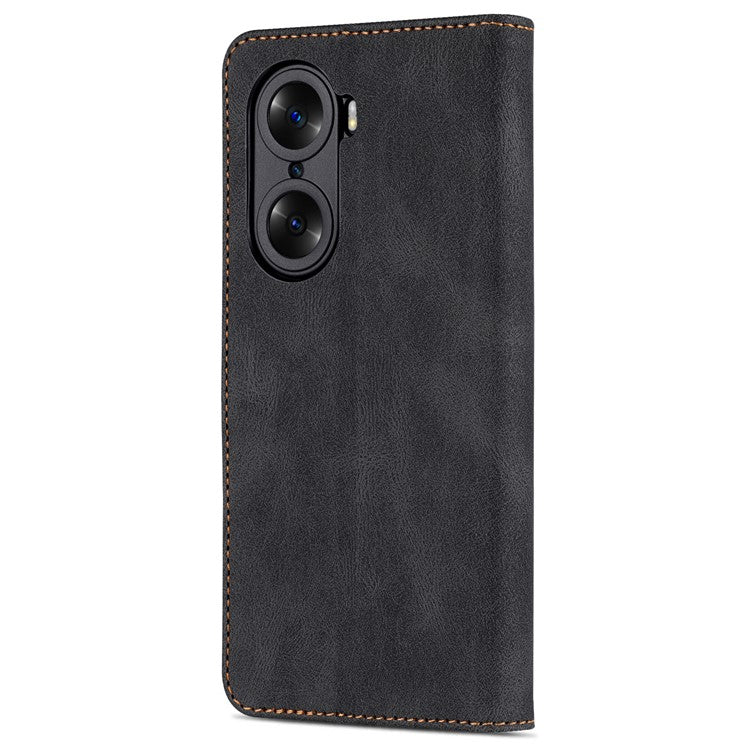 AZNS PU Leather Phone Cse for Honor 60 Wallet Folding Stand Magnetic Shockproof Flip Cover - Black