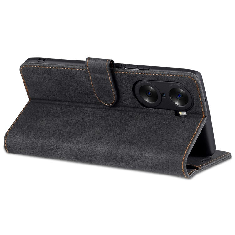 AZNS PU Leather Phone Cse for Honor 60 Wallet Folding Stand Magnetic Shockproof Flip Cover - Black