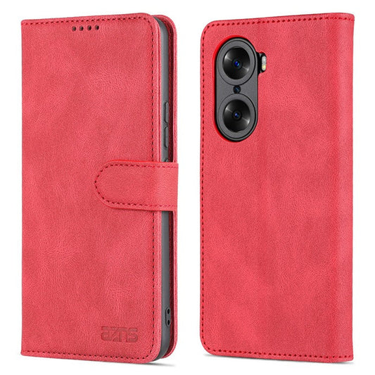 AZNS PU Leather Phone Cse for Honor 60 Wallet Folding Stand Magnetic Shockproof Flip Cover - Red