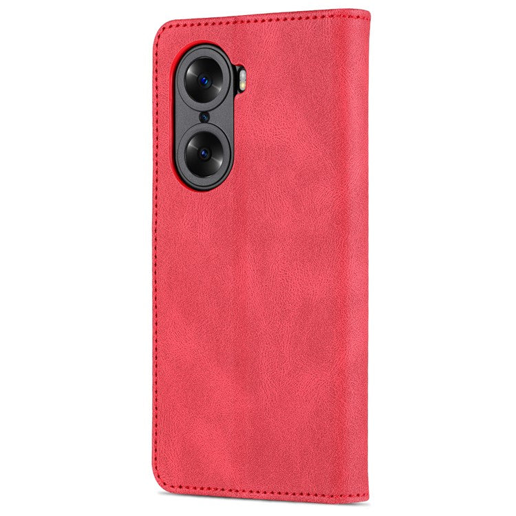 AZNS PU Leather Phone Cse for Honor 60 Wallet Folding Stand Magnetic Shockproof Flip Cover - Red