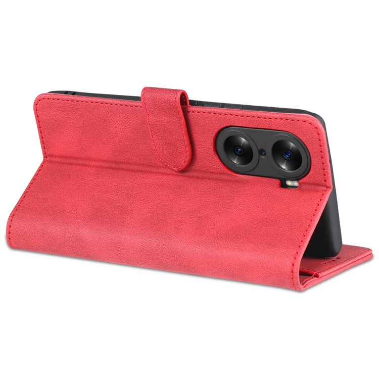 AZNS PU Leather Phone Cse for Honor 60 Wallet Folding Stand Magnetic Shockproof Flip Cover - Red