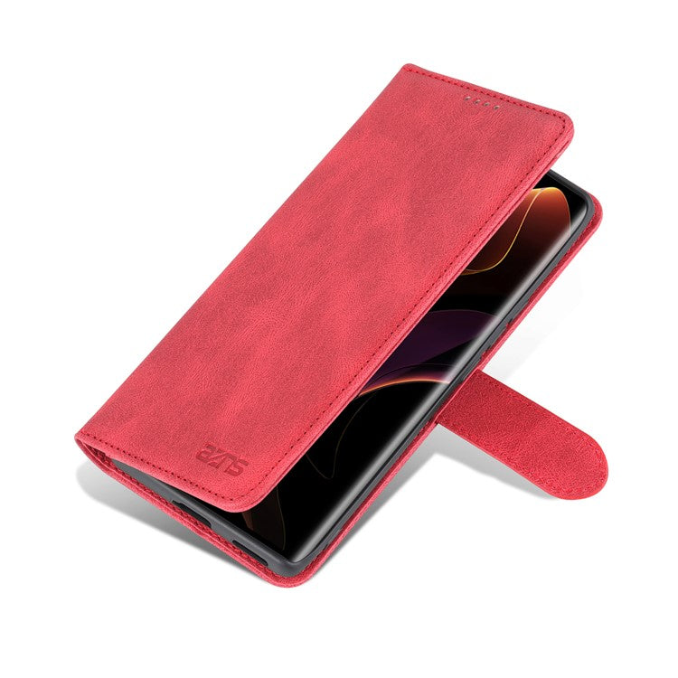 AZNS PU Leather Phone Cse for Honor 60 Wallet Folding Stand Magnetic Shockproof Flip Cover - Red