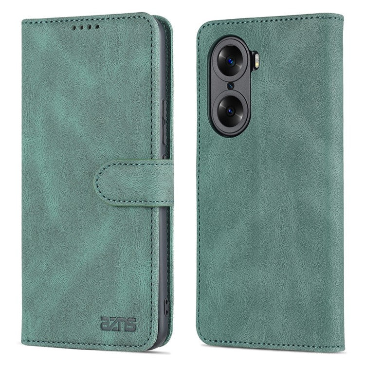 AZNS PU Leather Phone Cse for Honor 60 Wallet Folding Stand Magnetic Shockproof Flip Cover - Green