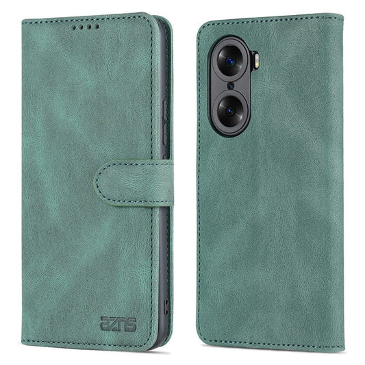 AZNS PU Leather Phone Cse for Honor 60 Wallet Folding Stand Magnetic Shockproof Flip Cover - Green