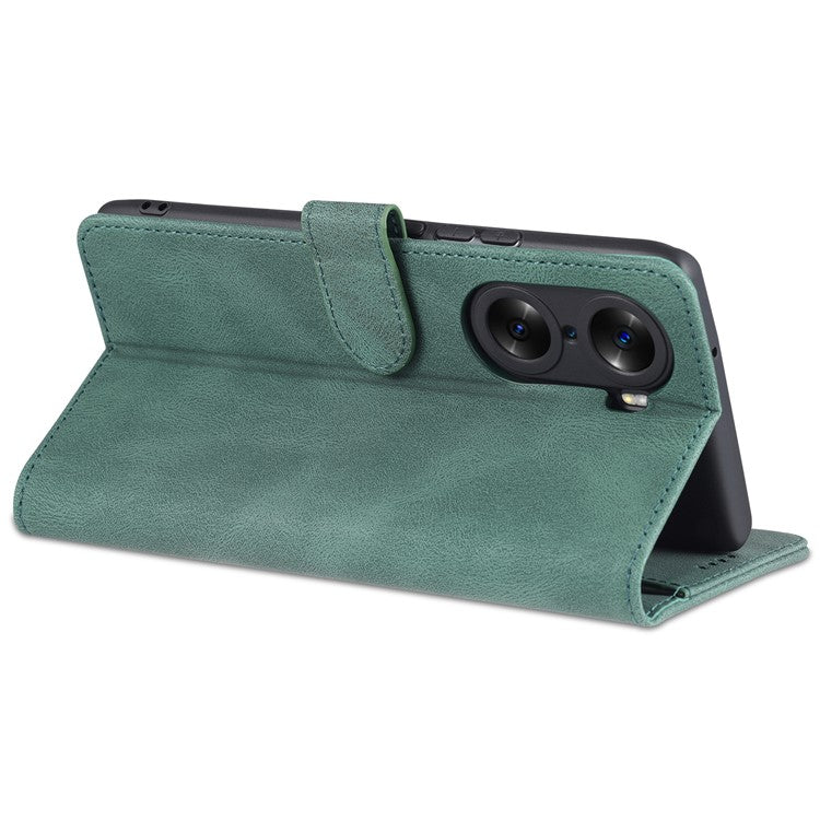 AZNS PU Leather Phone Cse for Honor 60 Wallet Folding Stand Magnetic Shockproof Flip Cover - Green
