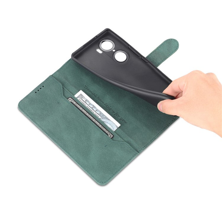 AZNS PU Leather Phone Cse for Honor 60 Wallet Folding Stand Magnetic Shockproof Flip Cover - Green