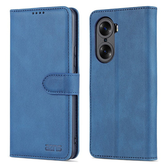 AZNS PU Leather Phone Cse for Honor 60 Wallet Folding Stand Magnetic Shockproof Flip Cover - Blue