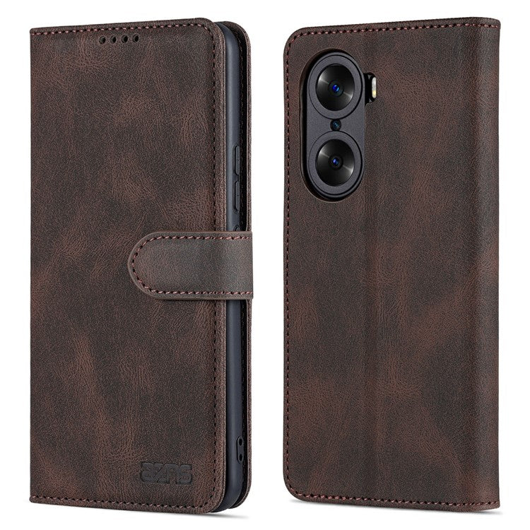 AZNS PU Leather Phone Cse for Honor 60 Wallet Folding Stand Magnetic Shockproof Flip Cover - Brown