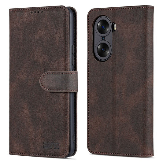 AZNS PU Leather Phone Cse for Honor 60 Wallet Folding Stand Magnetic Shockproof Flip Cover - Brown