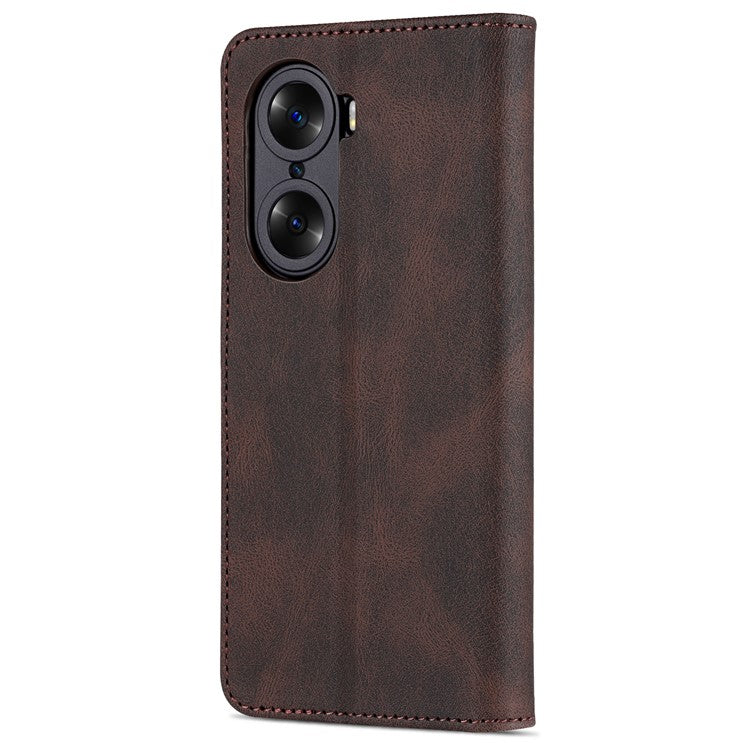 AZNS PU Leather Phone Cse for Honor 60 Wallet Folding Stand Magnetic Shockproof Flip Cover - Brown