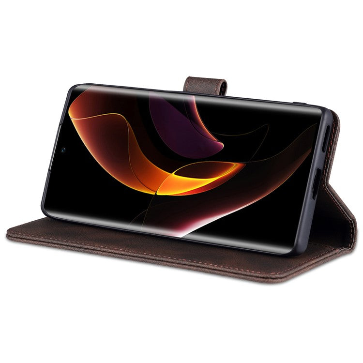 AZNS PU Leather Phone Cse for Honor 60 Wallet Folding Stand Magnetic Shockproof Flip Cover - Brown