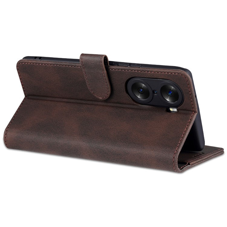 AZNS PU Leather Phone Cse for Honor 60 Wallet Folding Stand Magnetic Shockproof Flip Cover - Brown