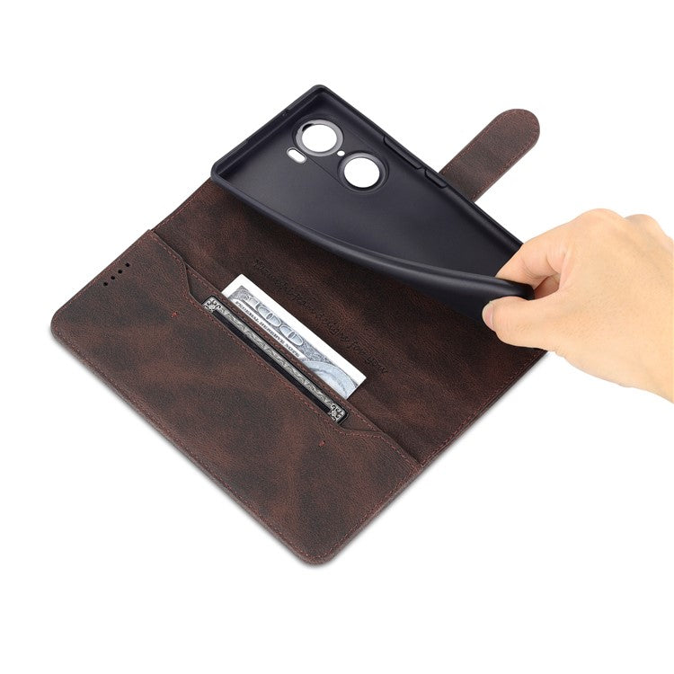 AZNS PU Leather Phone Cse for Honor 60 Wallet Folding Stand Magnetic Shockproof Flip Cover - Brown