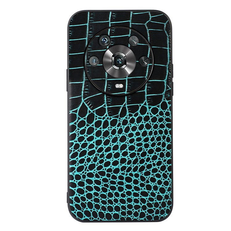 For Honor Magic4 Genuine Cowhide Leather Crocodile Texture Shockproof Coating Phone Case Hard PC + Soft TPU Scratch-Resistant Back Cover - Green