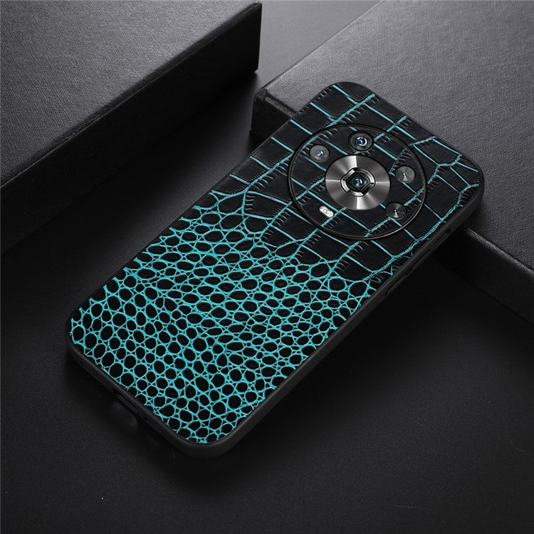 For Honor Magic4 Genuine Cowhide Leather Crocodile Texture Shockproof Coating Phone Case Hard PC + Soft TPU Scratch-Resistant Back Cover - Green