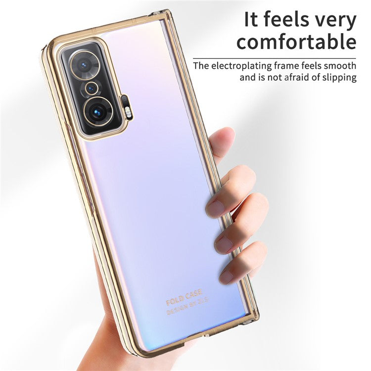 For Honor Magic V Detachable Hinge Design Anti-fall PC Phone Case Shockproof Electroplating Transparent Phone Shell - Gold