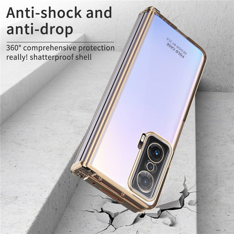 For Honor Magic V Detachable Hinge Design Anti-fall PC Phone Case Shockproof Electroplating Transparent Phone Shell - Gold