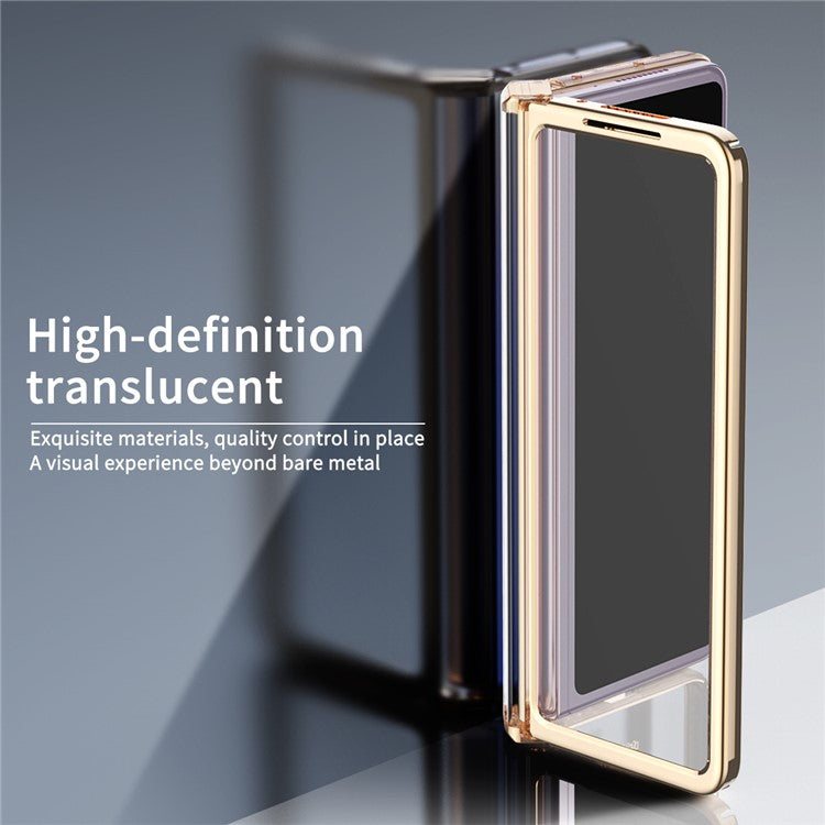For Honor Magic V Detachable Hinge Design Anti-fall PC Phone Case Shockproof Electroplating Transparent Phone Shell - Transparent