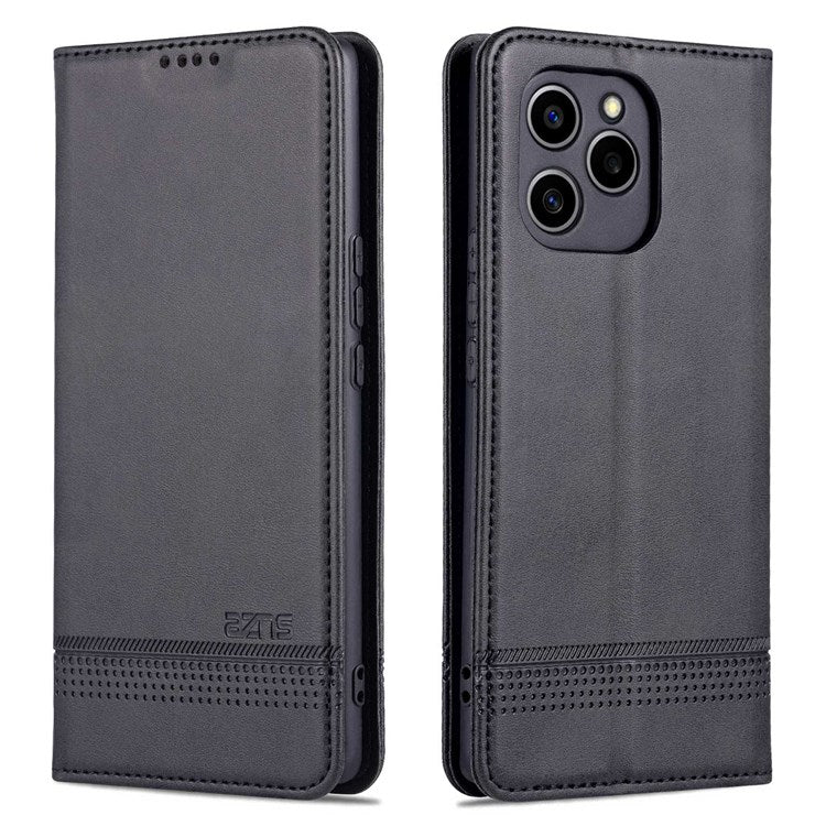 AZNS For Honor 60 SE Adjustable Stand Textured Leather Phone Case Anti-fall Magnetic Auto-absorbed Shell with Wallet - Black