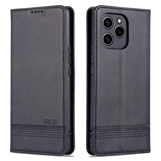 AZNS For Honor 60 SE Adjustable Stand Textured Leather Phone Case Anti-fall Magnetic Auto-absorbed Shell with Wallet - Black