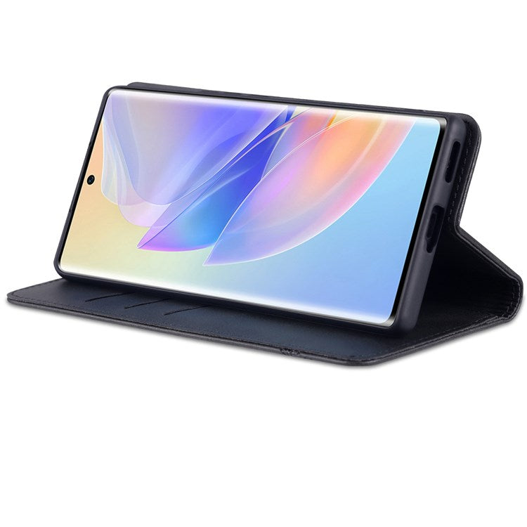 AZNS For Honor 60 SE Adjustable Stand Textured Leather Phone Case Anti-fall Magnetic Auto-absorbed Shell with Wallet - Black