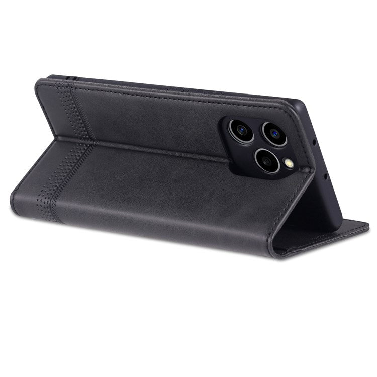 AZNS For Honor 60 SE Adjustable Stand Textured Leather Phone Case Anti-fall Magnetic Auto-absorbed Shell with Wallet - Black