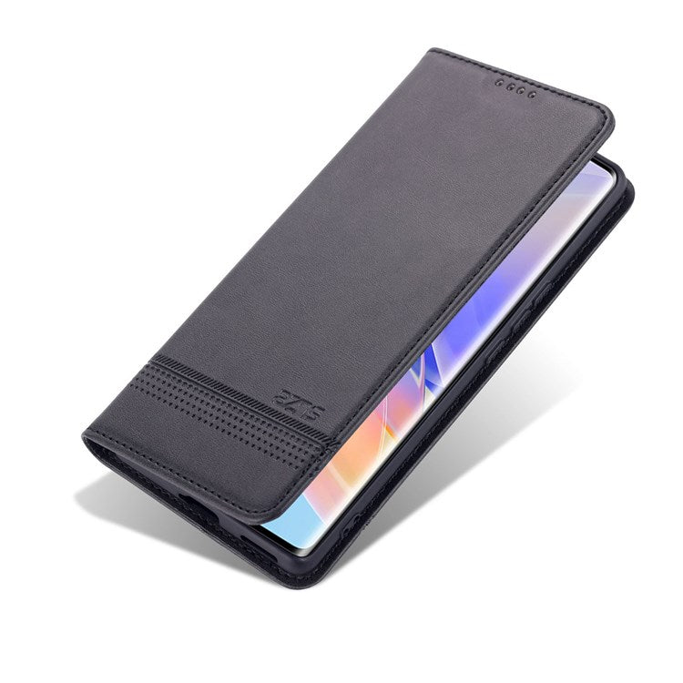 AZNS For Honor 60 SE Adjustable Stand Textured Leather Phone Case Anti-fall Magnetic Auto-absorbed Shell with Wallet - Black