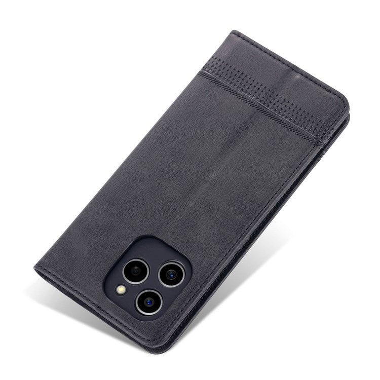 AZNS For Honor 60 SE Adjustable Stand Textured Leather Phone Case Anti-fall Magnetic Auto-absorbed Shell with Wallet - Black