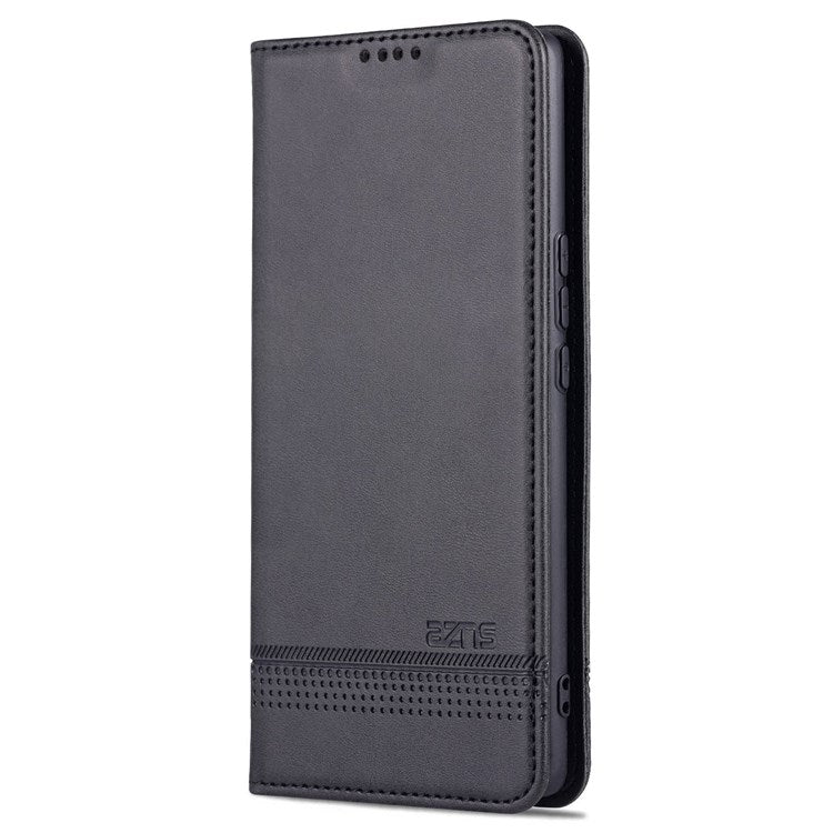 AZNS For Honor 60 SE Adjustable Stand Textured Leather Phone Case Anti-fall Magnetic Auto-absorbed Shell with Wallet - Black