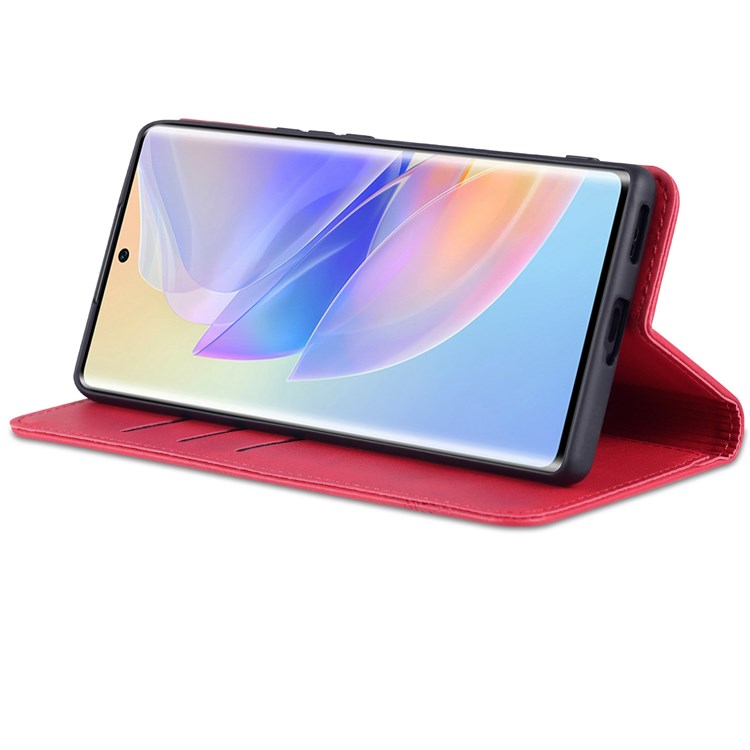 AZNS For Honor 60 SE Adjustable Stand Textured Leather Phone Case Anti-fall Magnetic Auto-absorbed Shell with Wallet - Red