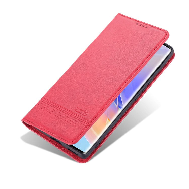 AZNS For Honor 60 SE Adjustable Stand Textured Leather Phone Case Anti-fall Magnetic Auto-absorbed Shell with Wallet - Red