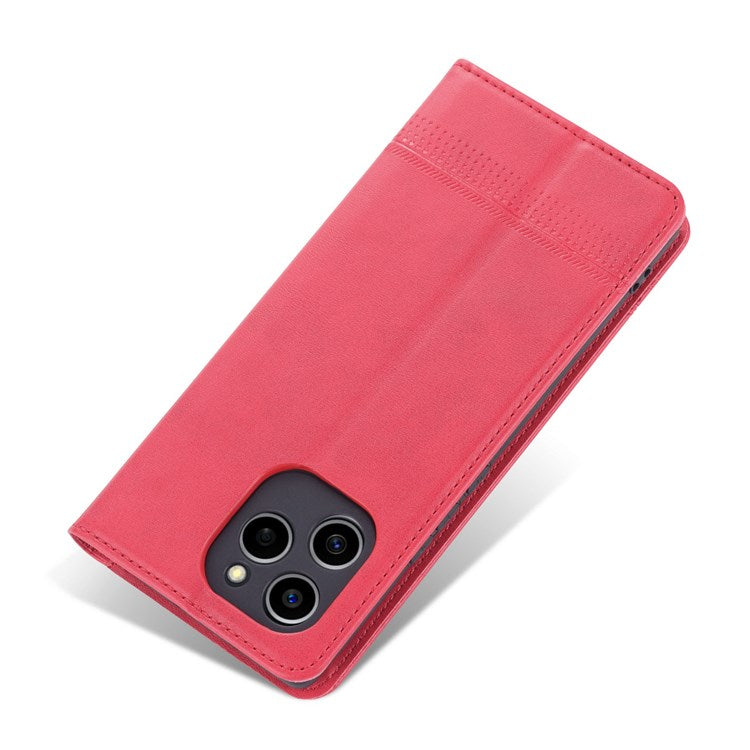 AZNS For Honor 60 SE Adjustable Stand Textured Leather Phone Case Anti-fall Magnetic Auto-absorbed Shell with Wallet - Red