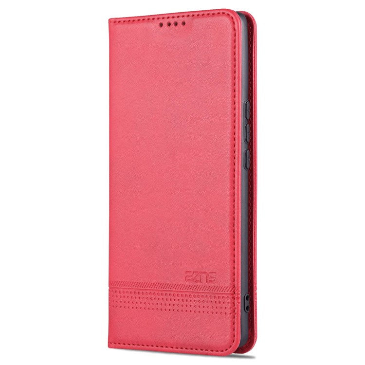 AZNS For Honor 60 SE Adjustable Stand Textured Leather Phone Case Anti-fall Magnetic Auto-absorbed Shell with Wallet - Red