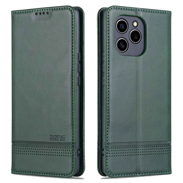 AZNS For Honor 60 SE Adjustable Stand Textured Leather Phone Case Anti-fall Magnetic Auto-absorbed Shell with Wallet - Green