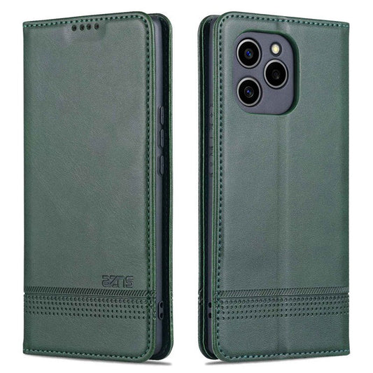 AZNS For Honor 60 SE Adjustable Stand Textured Leather Phone Case Anti-fall Magnetic Auto-absorbed Shell with Wallet - Green