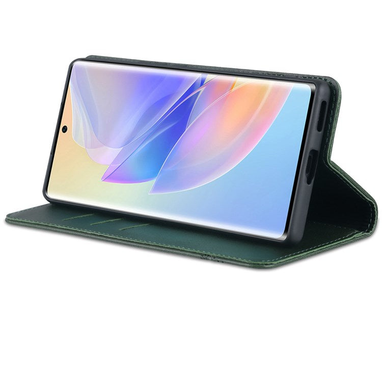AZNS For Honor 60 SE Adjustable Stand Textured Leather Phone Case Anti-fall Magnetic Auto-absorbed Shell with Wallet - Green