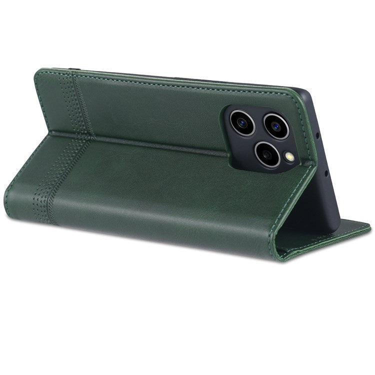 AZNS For Honor 60 SE Adjustable Stand Textured Leather Phone Case Anti-fall Magnetic Auto-absorbed Shell with Wallet - Green