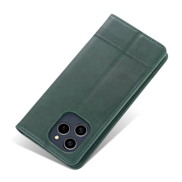 AZNS For Honor 60 SE Adjustable Stand Textured Leather Phone Case Anti-fall Magnetic Auto-absorbed Shell with Wallet - Green