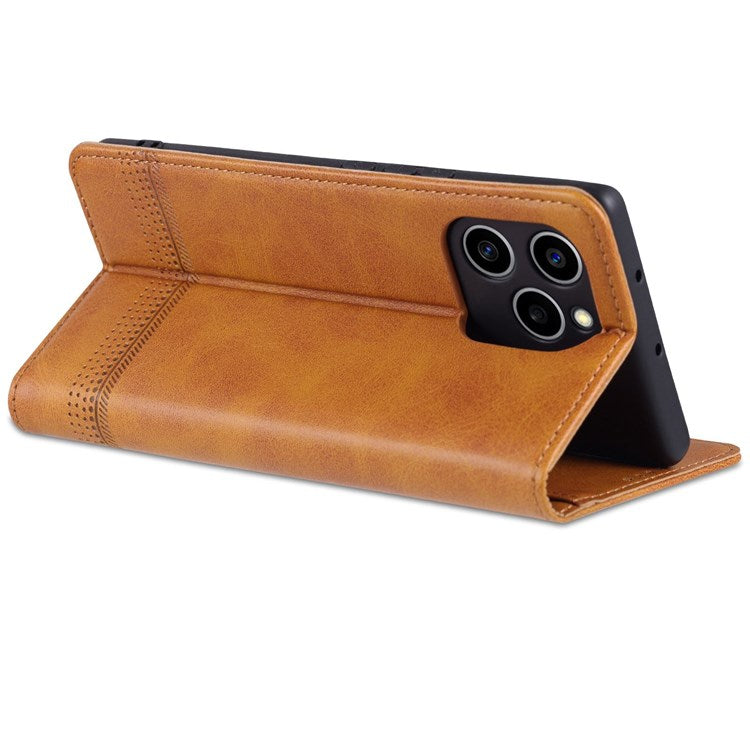 AZNS For Honor 60 SE Adjustable Stand Textured Leather Phone Case Anti-fall Magnetic Auto-absorbed Shell with Wallet - Brown