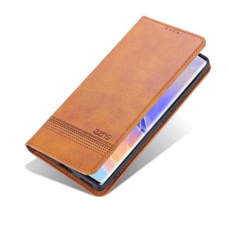 AZNS For Honor 60 SE Adjustable Stand Textured Leather Phone Case Anti-fall Magnetic Auto-absorbed Shell with Wallet - Brown