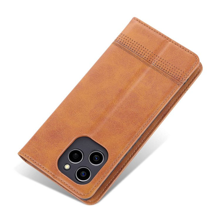 AZNS For Honor 60 SE Adjustable Stand Textured Leather Phone Case Anti-fall Magnetic Auto-absorbed Shell with Wallet - Brown