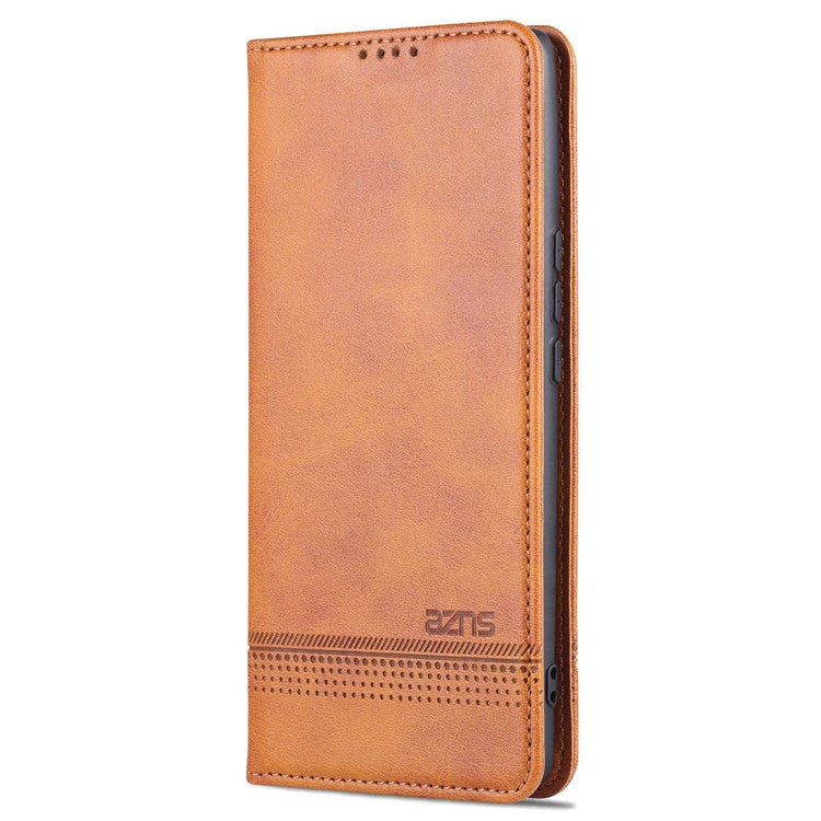 AZNS For Honor 60 SE Adjustable Stand Textured Leather Phone Case Anti-fall Magnetic Auto-absorbed Shell with Wallet - Brown