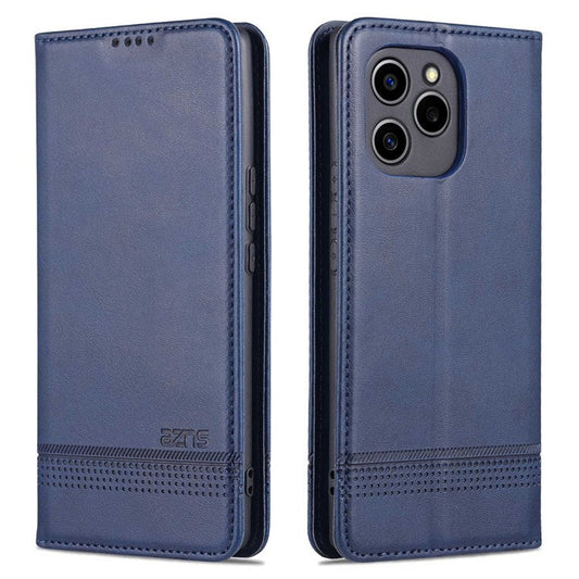 AZNS For Honor 60 SE Adjustable Stand Textured Leather Phone Case Anti-fall Magnetic Auto-absorbed Shell with Wallet - Blue