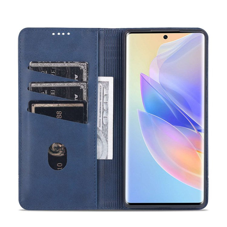 AZNS For Honor 60 SE Adjustable Stand Textured Leather Phone Case Anti-fall Magnetic Auto-absorbed Shell with Wallet - Blue