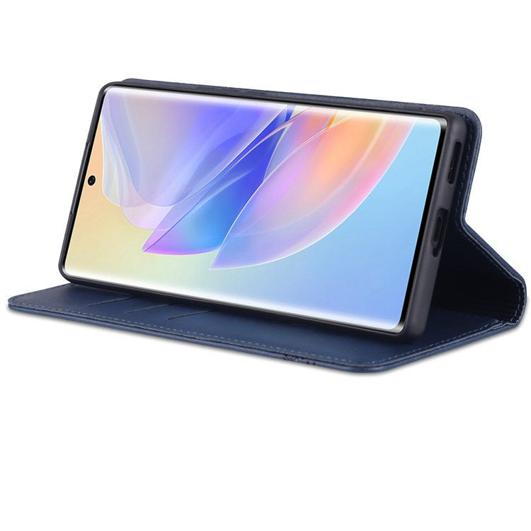 AZNS For Honor 60 SE Adjustable Stand Textured Leather Phone Case Anti-fall Magnetic Auto-absorbed Shell with Wallet - Blue